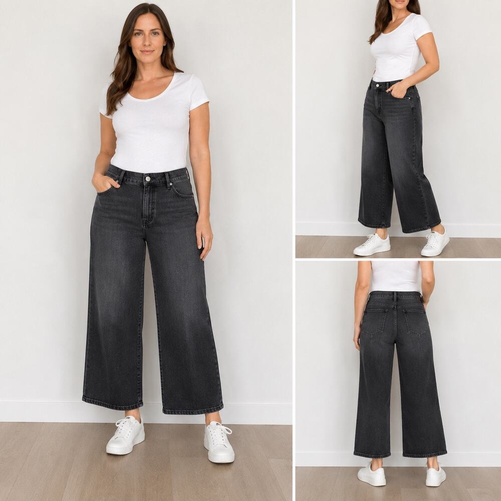 LOGO by Lori Goldstein Wide Leg Pants Gray Petite 12P 28" Inseam
